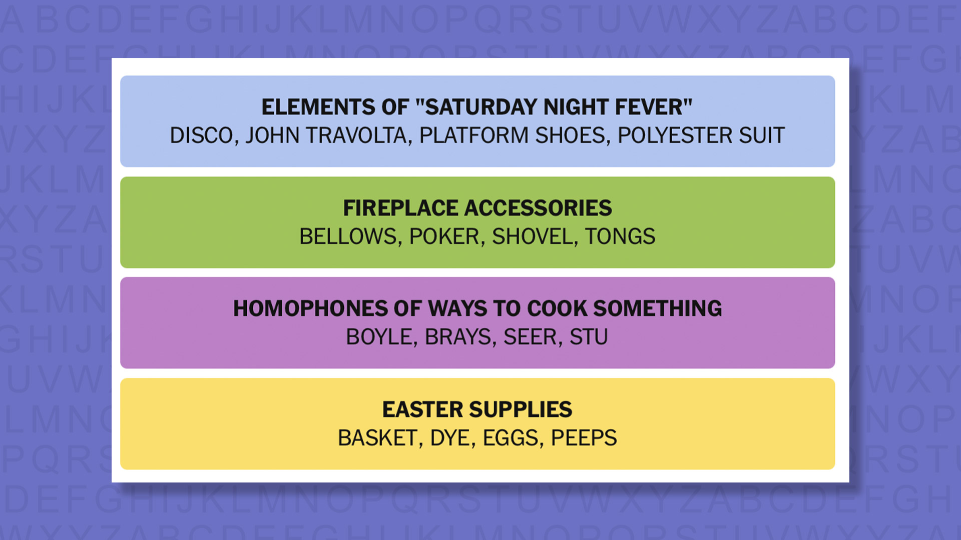NYT Connections answers for game 984 on a purple background