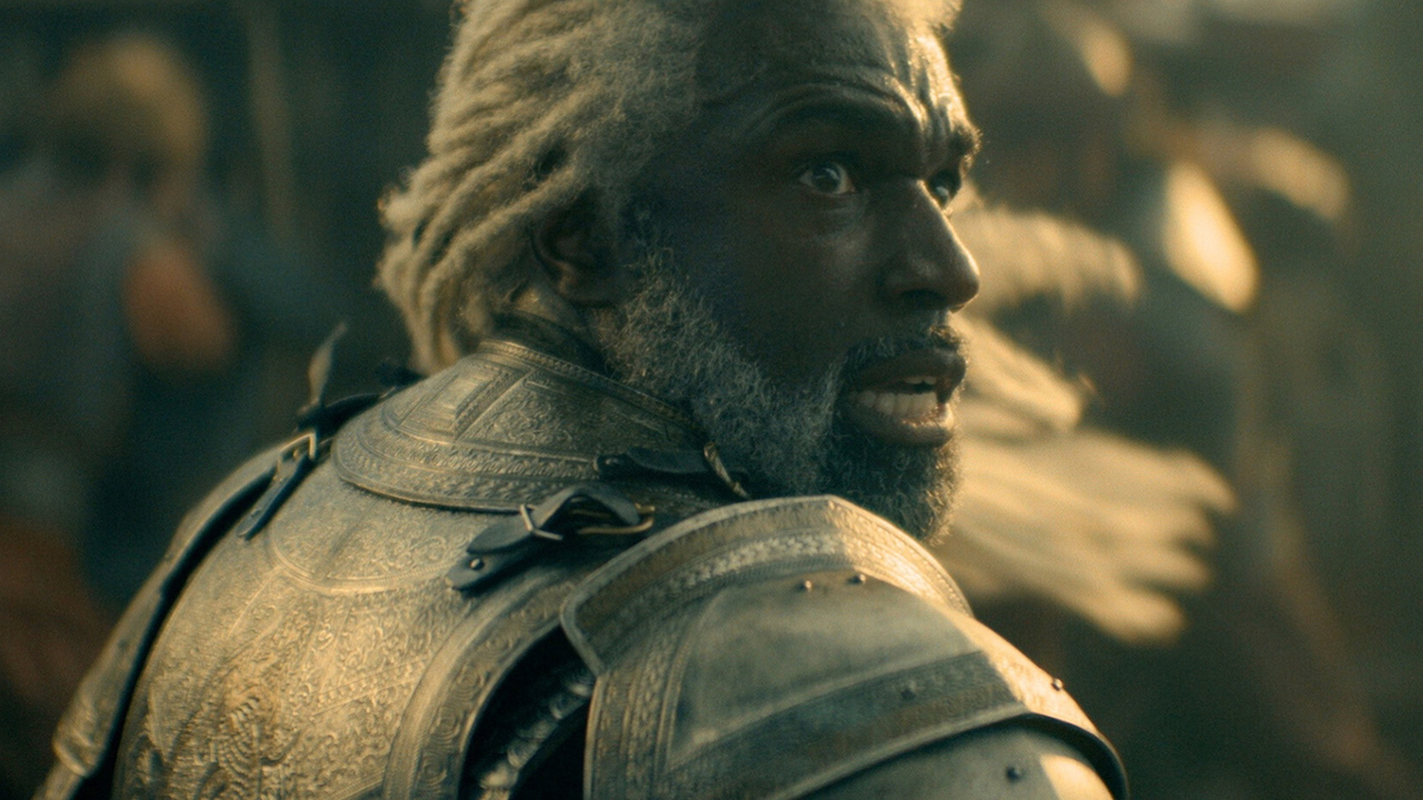 A close-up of Corlys Velaryon looking worried in House of the Dragon Season 3