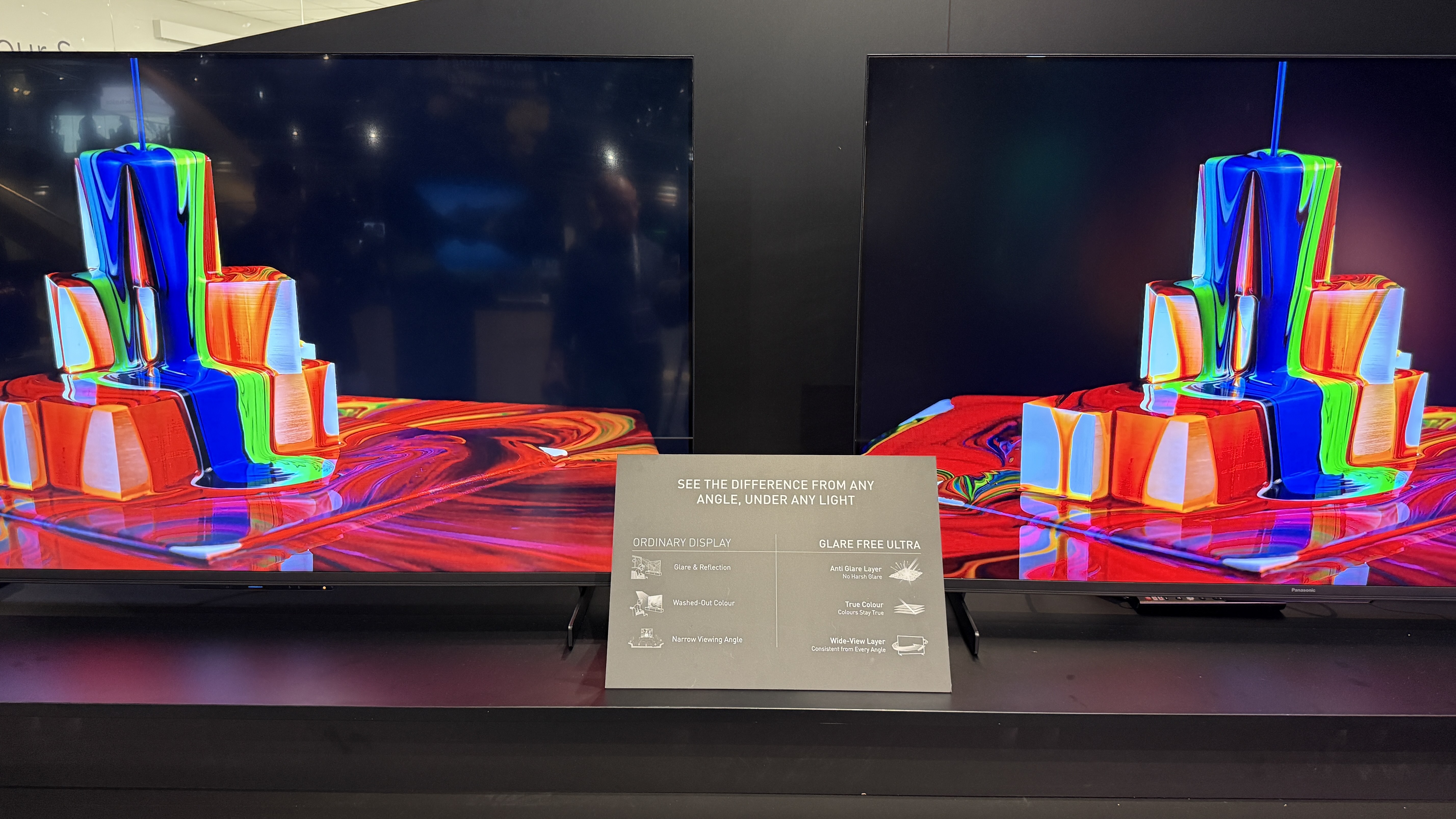 Panasonic TVs at their 2026 showcase show Glare Free Ultra coating