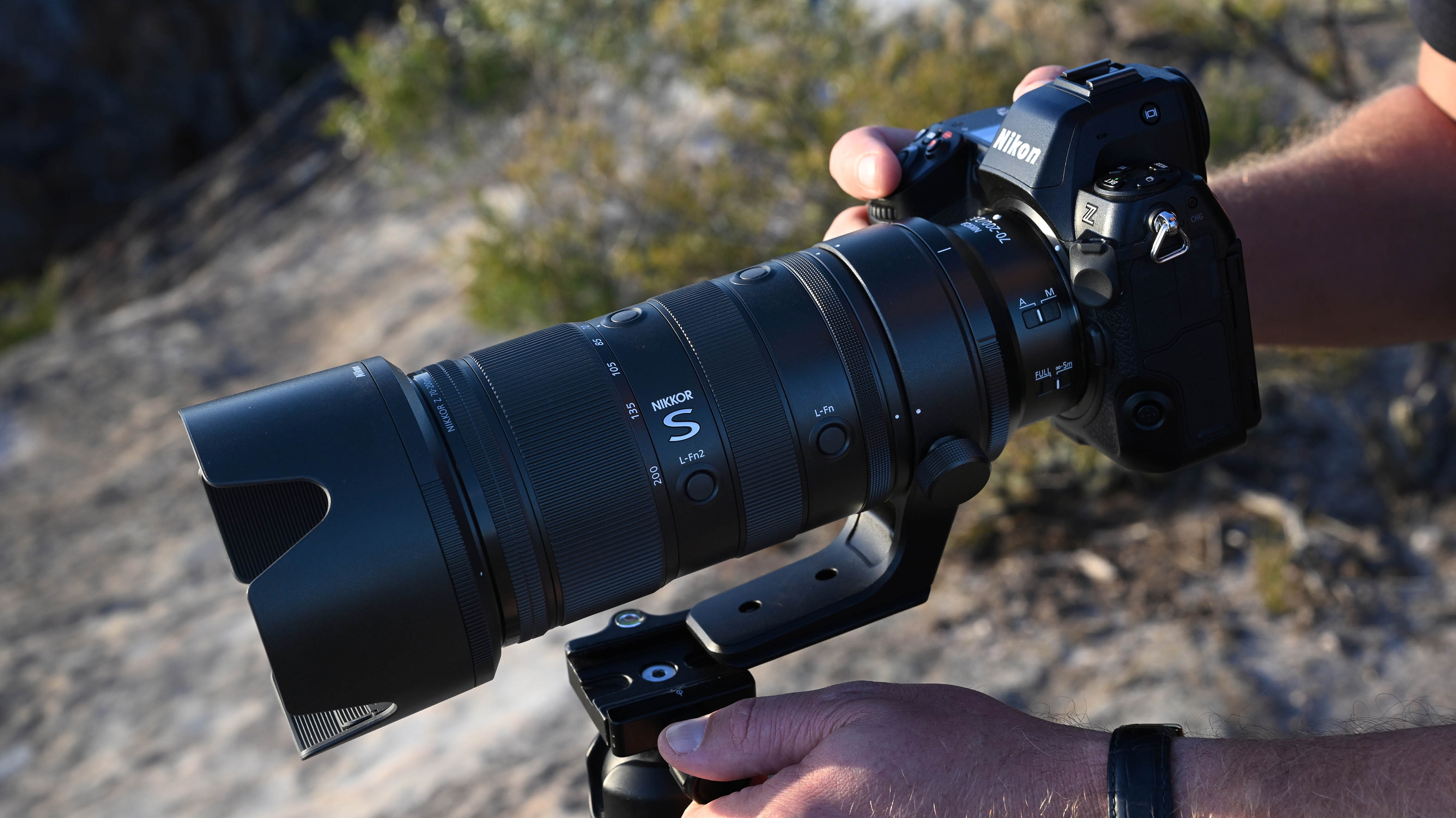 Nikkor Z 70-200mm f/2.8 VR S II lens mounted on mirrorless camera