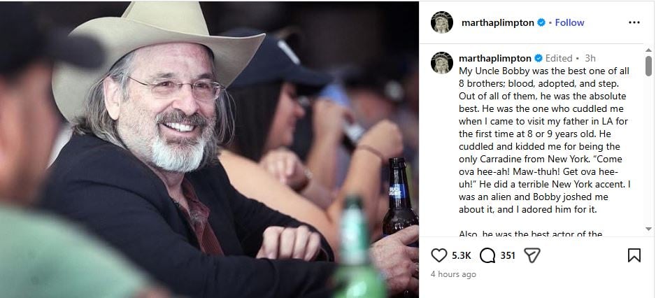 Martha Plimpton pays posthumous tribute to 'Lizzie McGuire star Robert Carradine