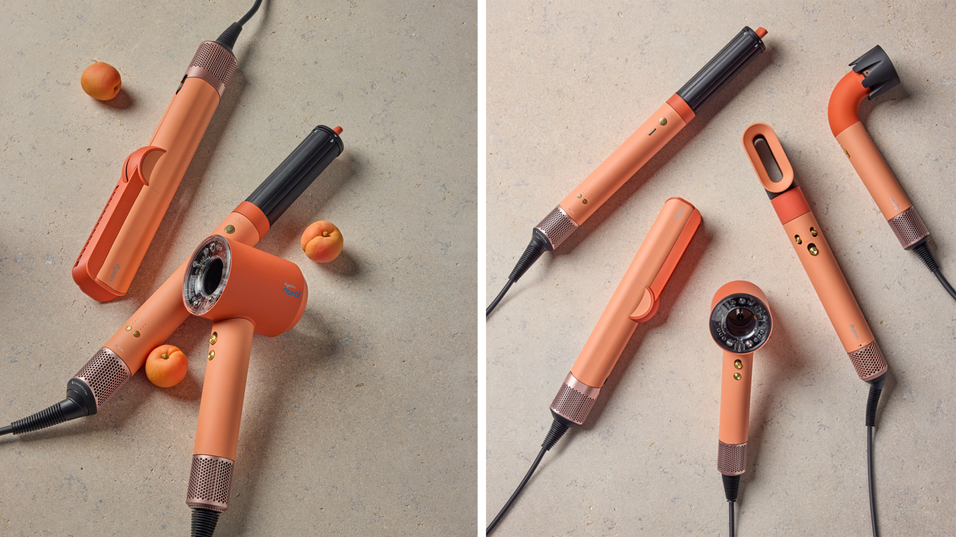 Dyson hair tools in Ceramic Apricot and Topaz colorway