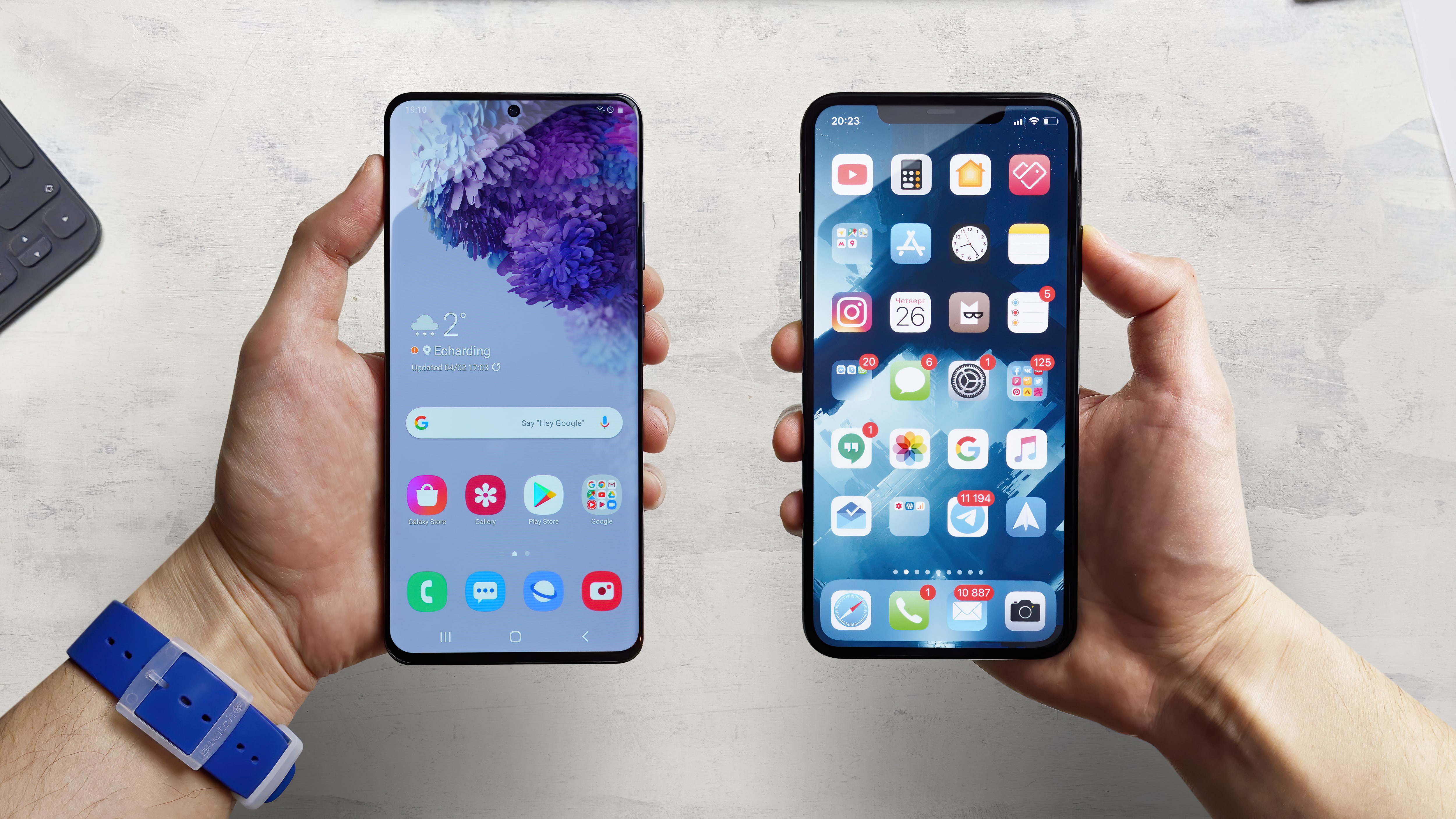 Samsung Galaxy S20 Ultra and Apple iPhone 11 Pro side by side