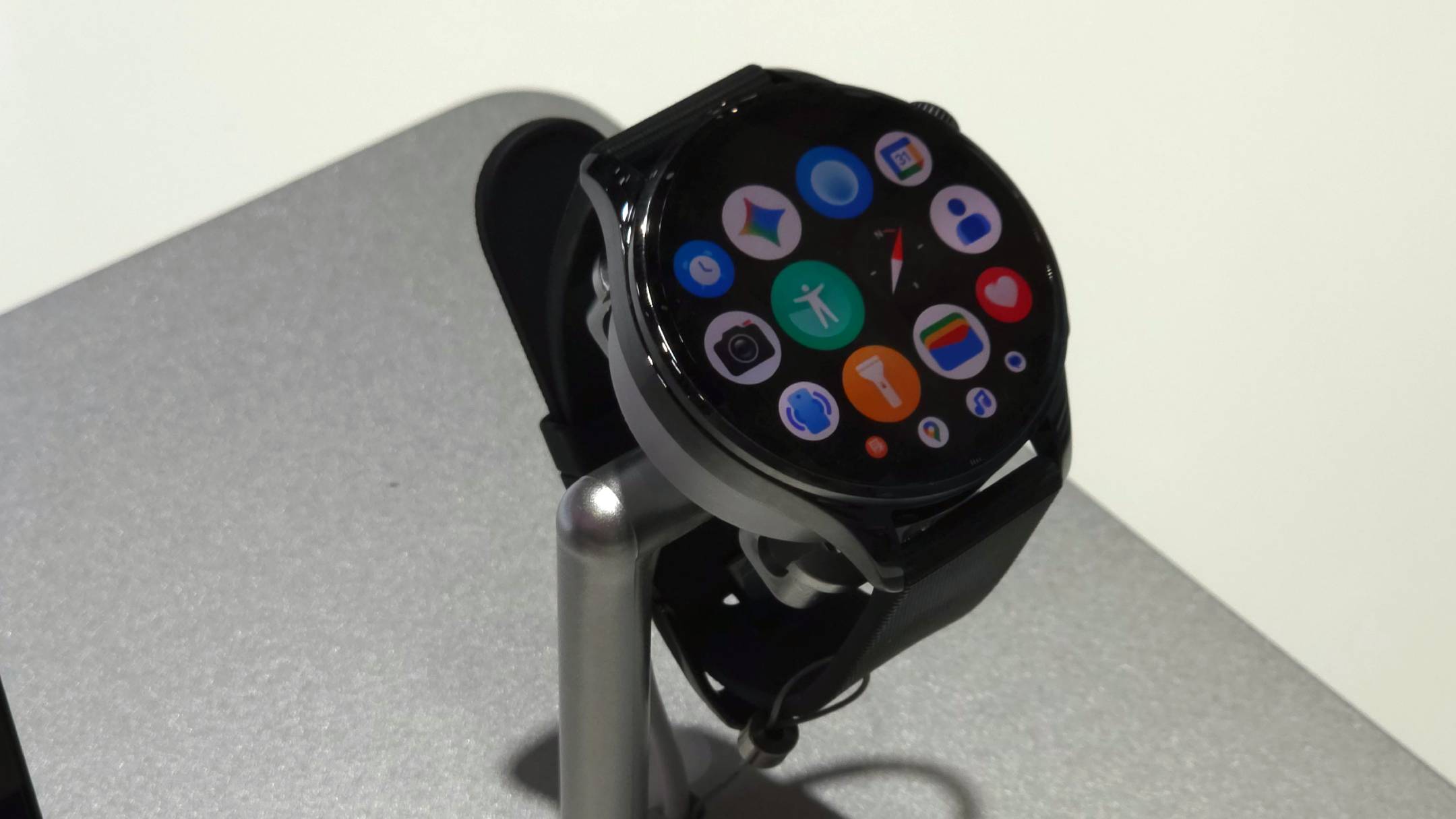 Xiaomi Watch 5 on a stand.