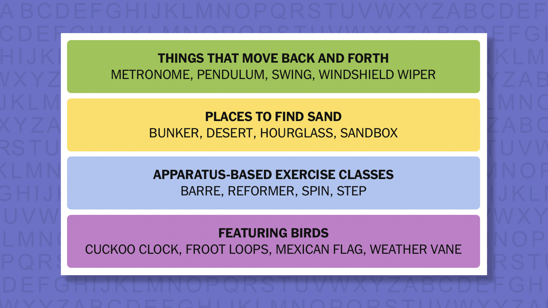 NYT Connections answers for game 1005 on a purple background