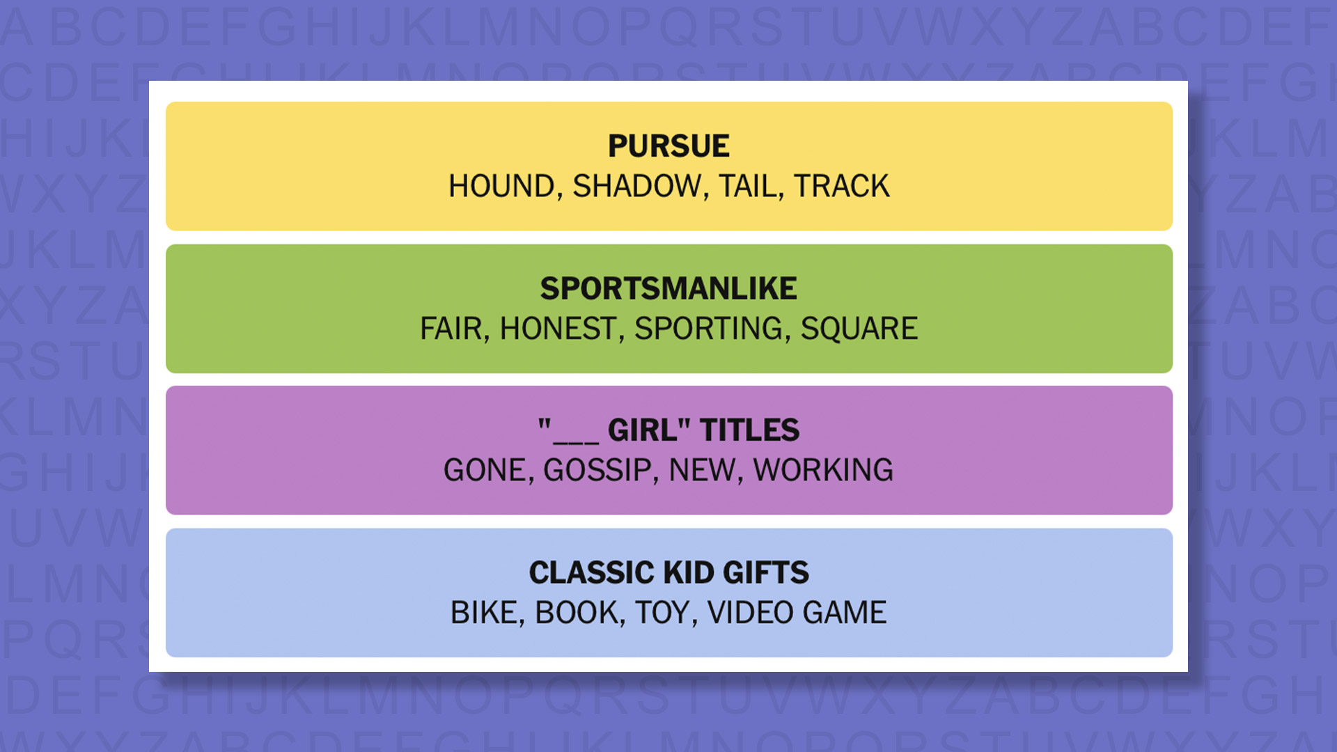 NYT Connections answers for game 1008 on a purple background