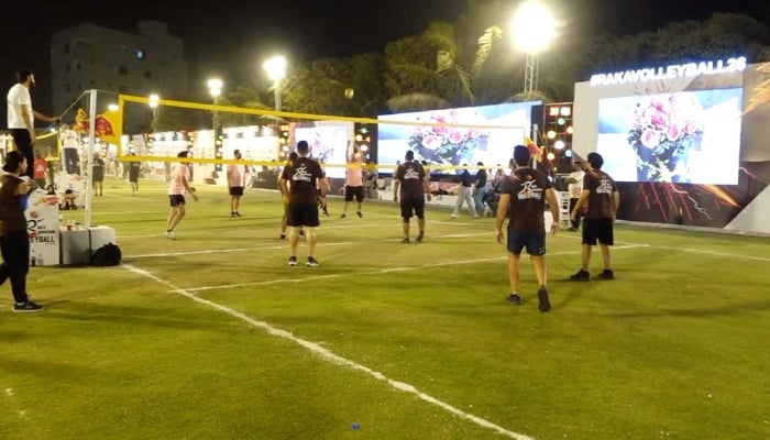 Players in action during the two-day Ramadan RAKA Volleyball Festival in Karachi, March 14, 2026. — Reporter