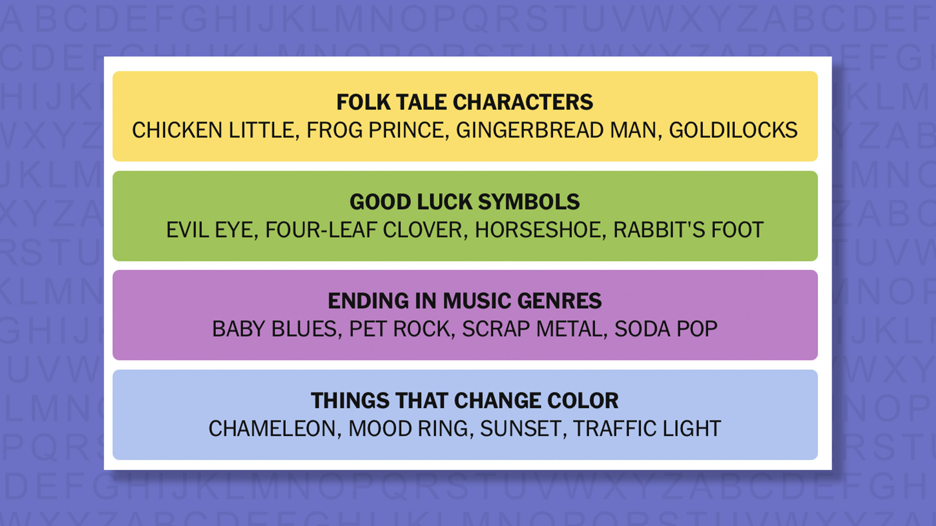 NYT Connections answers for game 1012 on a purple background