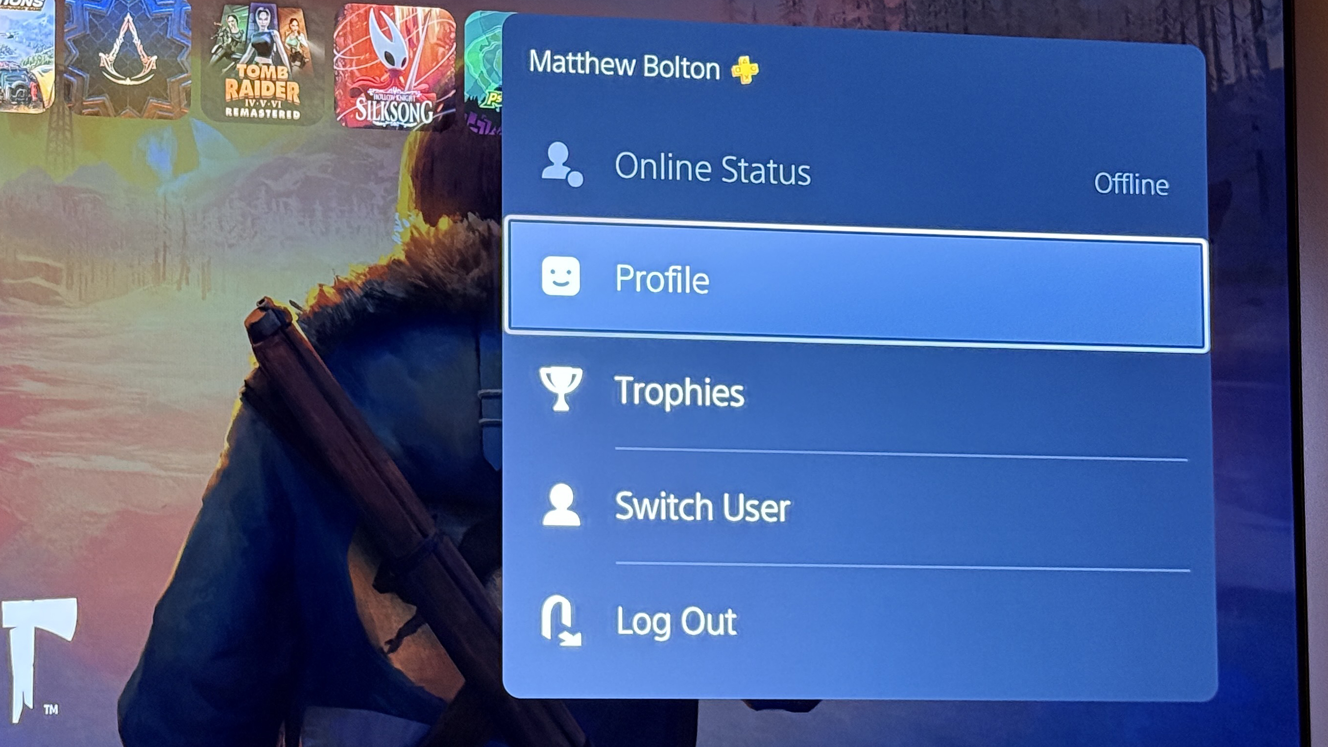 A PlayStation menu showing my offline status