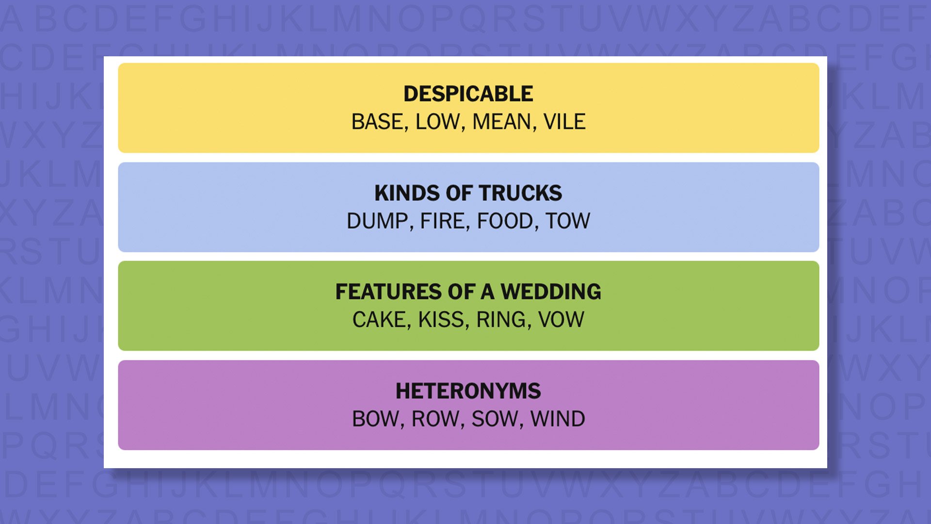 NYT Connections answers for game 1017 on a purple background