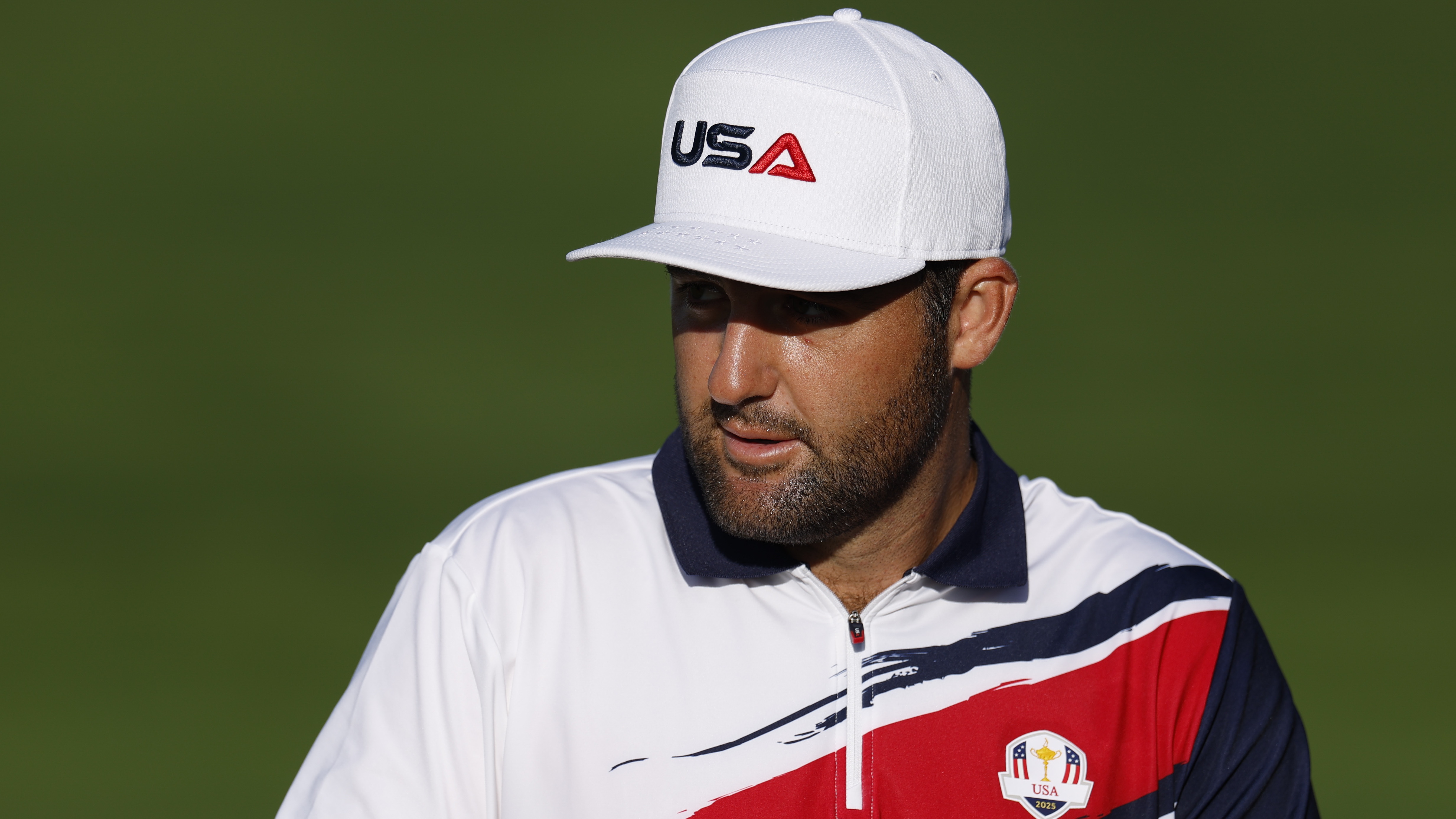 Scottie Scheffler of Team United States looks across the practice area ahead of the 2025 Ryder Cup on the Black Course at Bethpage State Park Golf Course on September 22, 2025 in Farmingdale, New York.