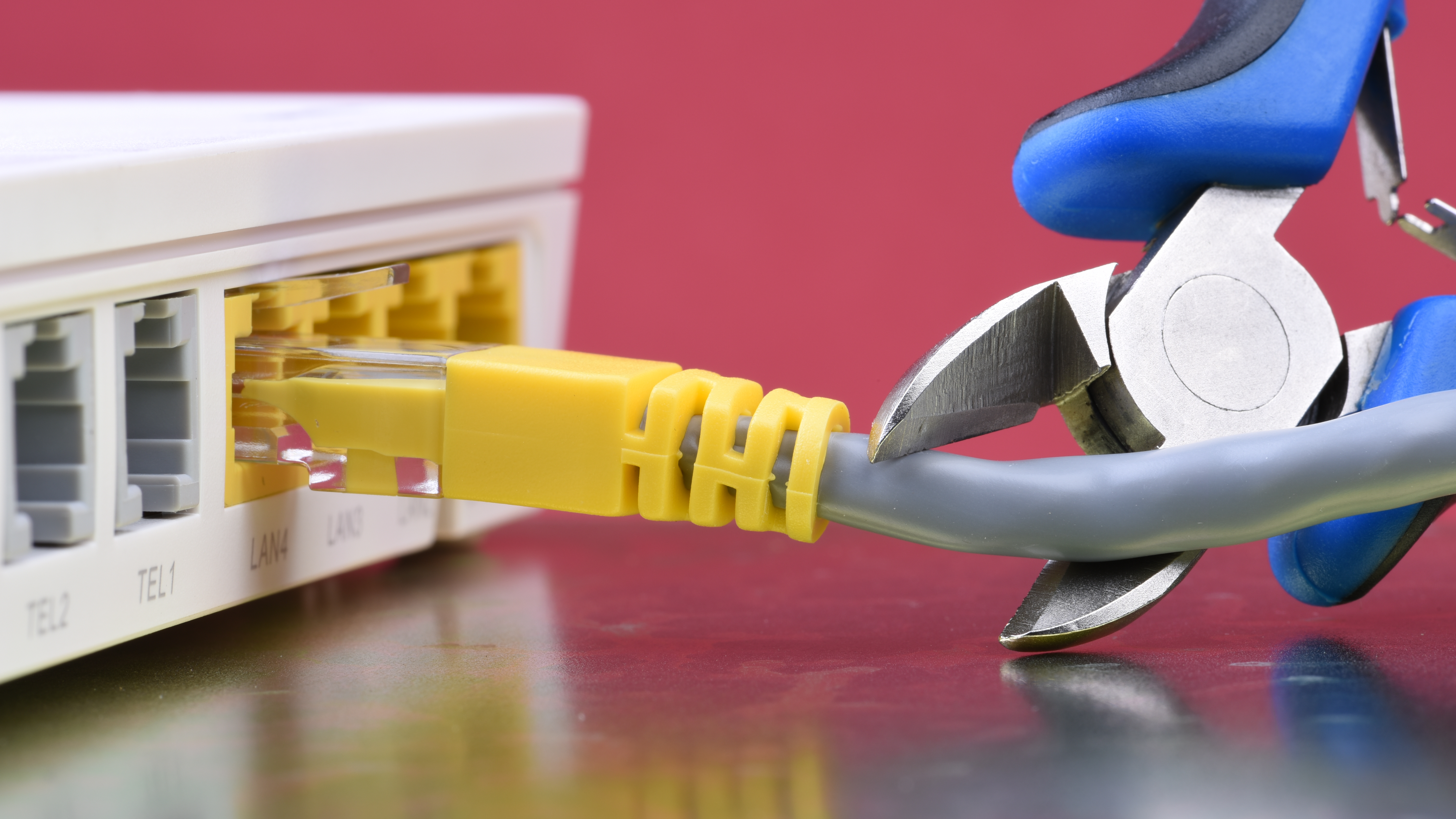 Someone cuts a network cable connected to a router