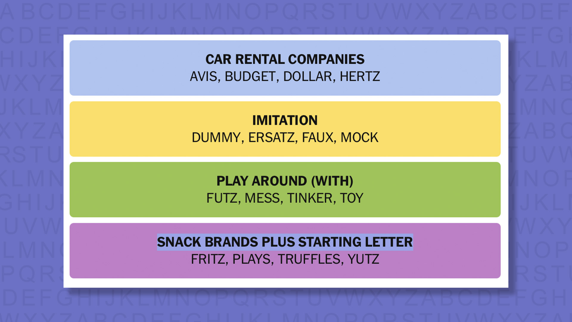 NYT Connections answers for game 1023 on a purple background