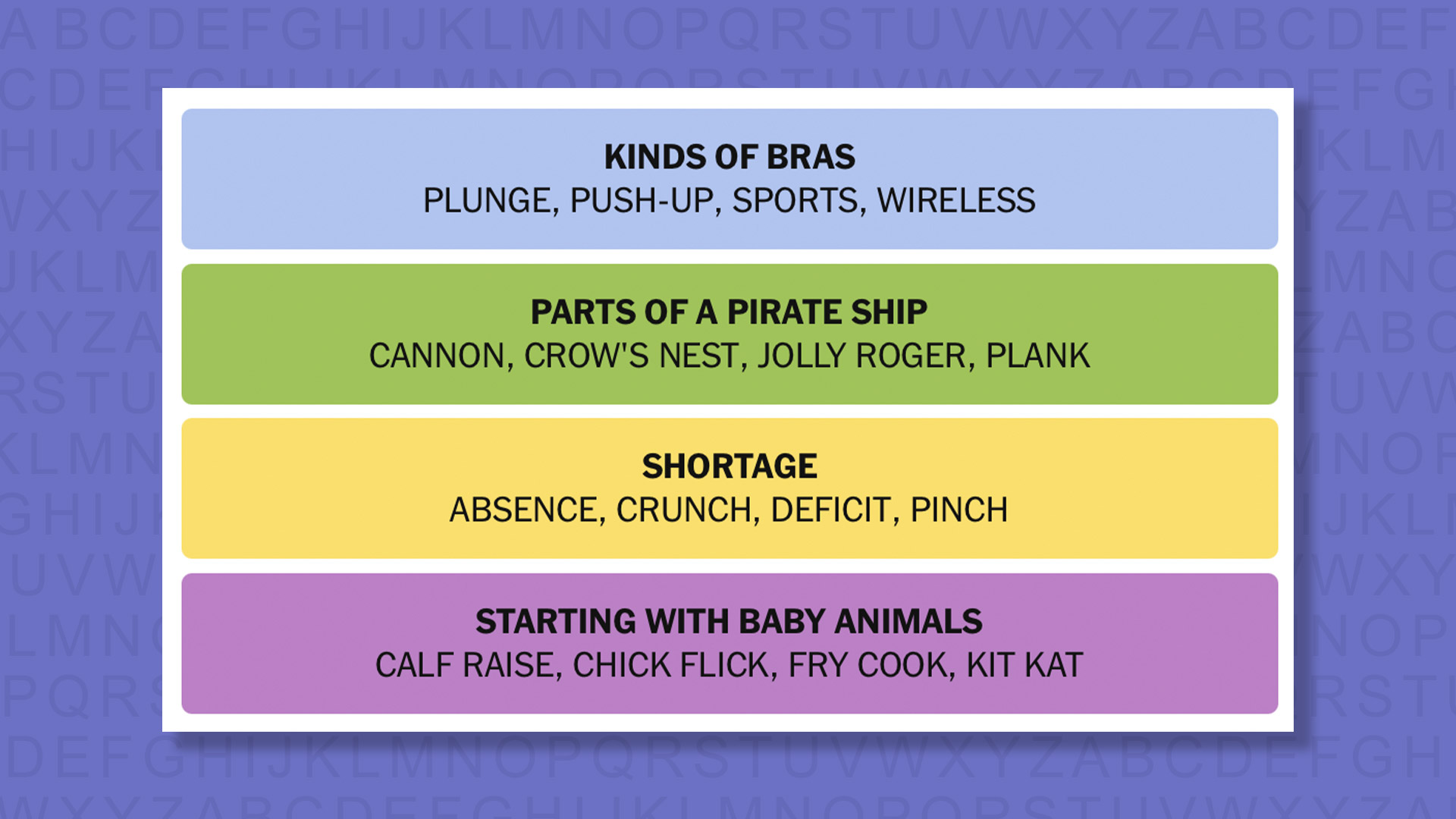 NYT Connections answers for game 1024 on a purple background