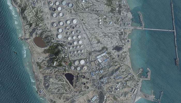 A satellite image shows an oil terminal on Kharg Island, Iran, February 25, 2026. — Reuters