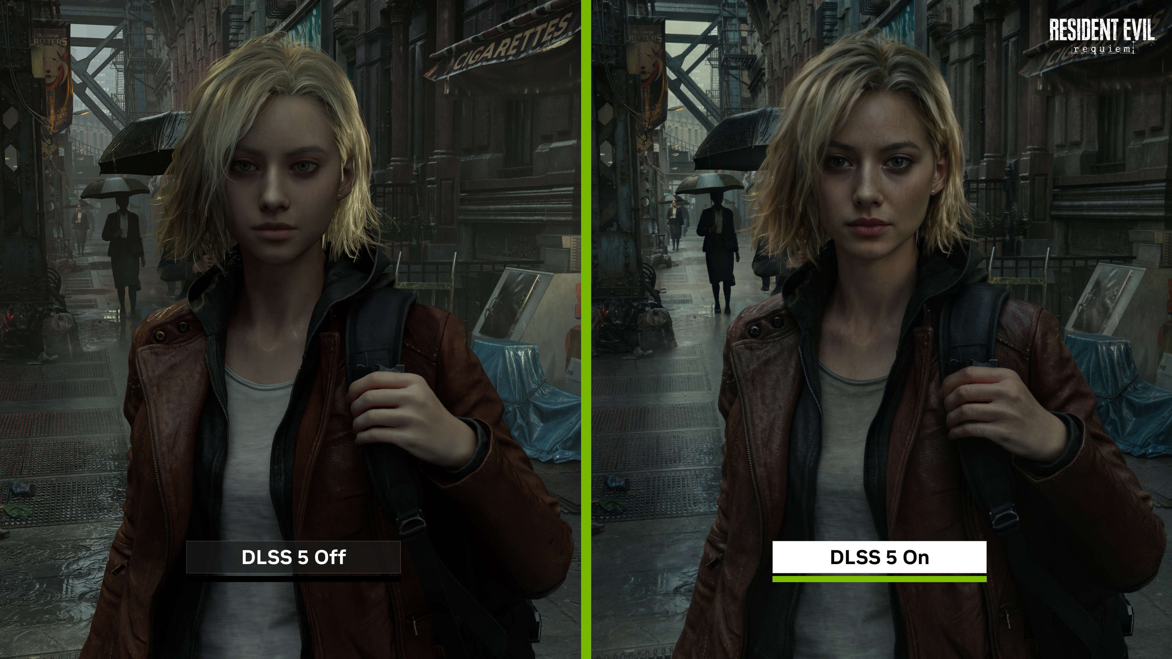 Resident Evil Requiem shown compared with DLSS 5 on and off
