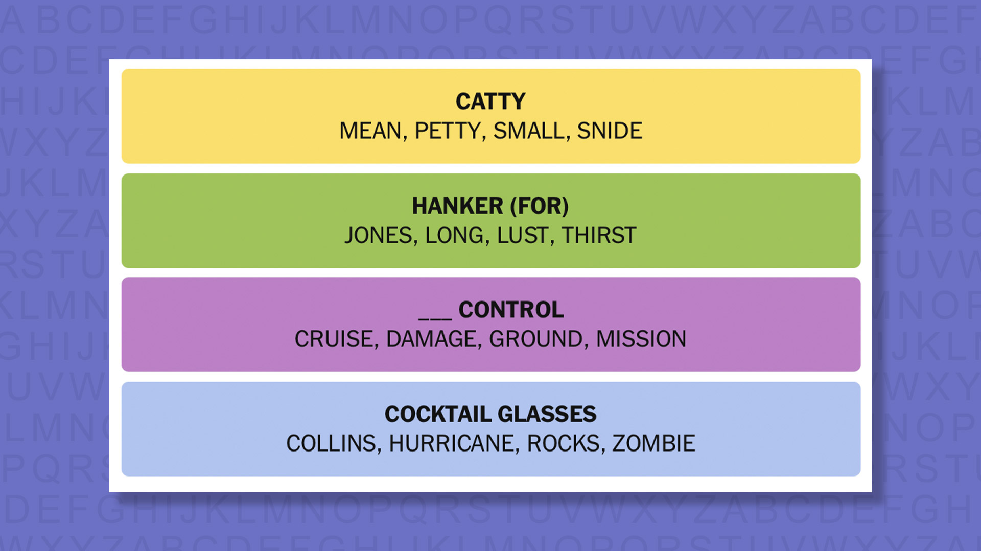 NYT Connections answers for game 1027 on a purple background