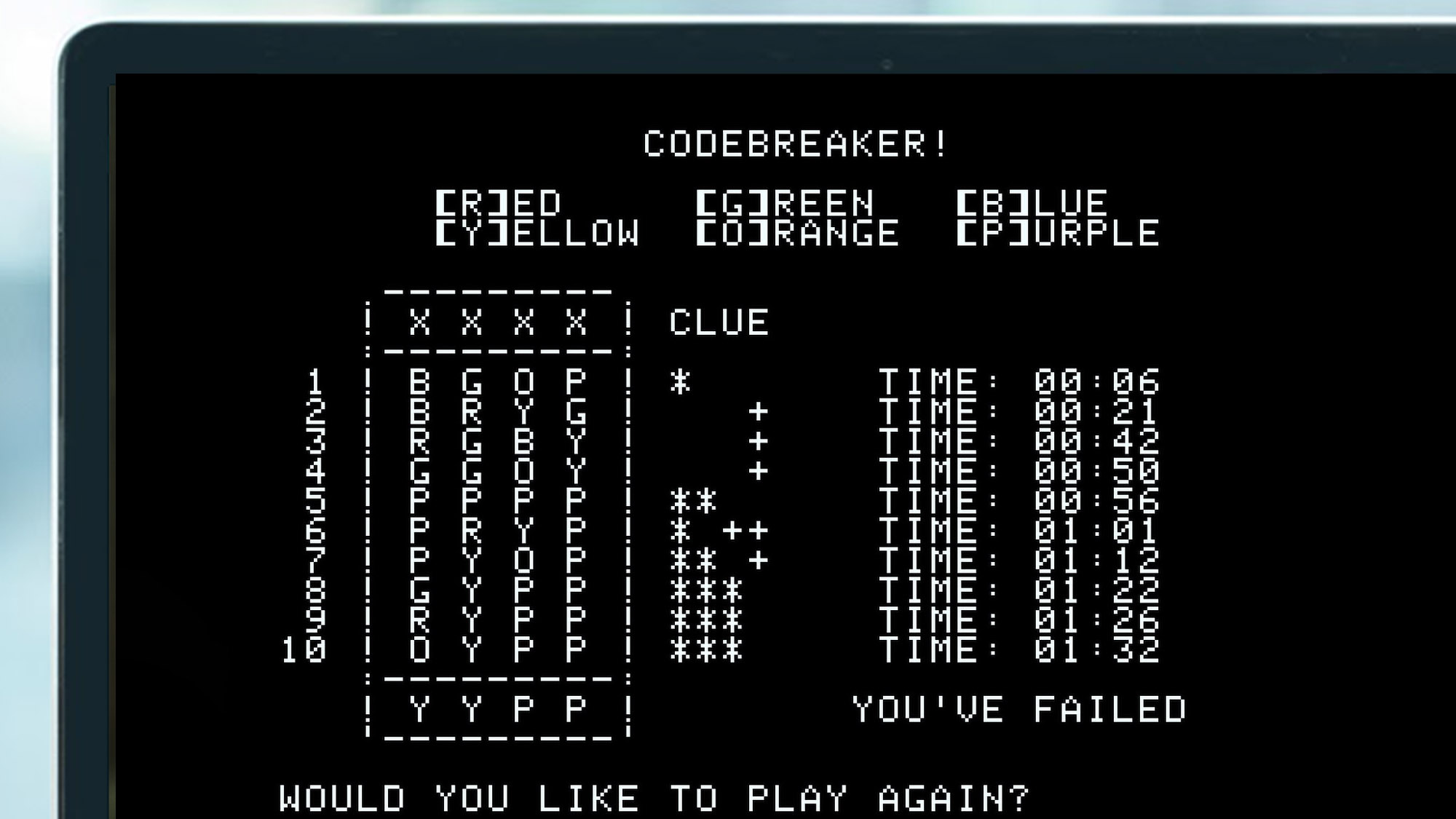 An emulated Apple-1 game on a laptop
