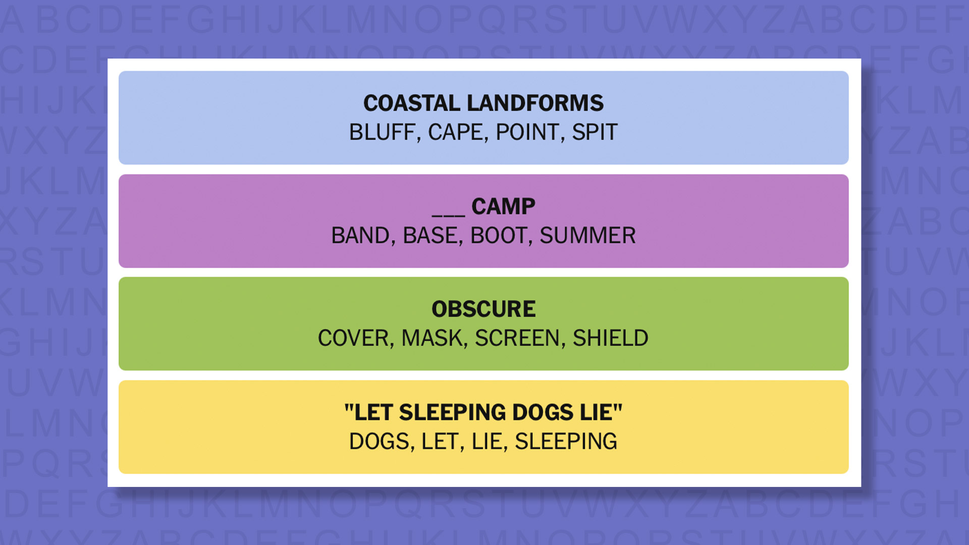 NYT Connections answers for game 1028 on a purple background