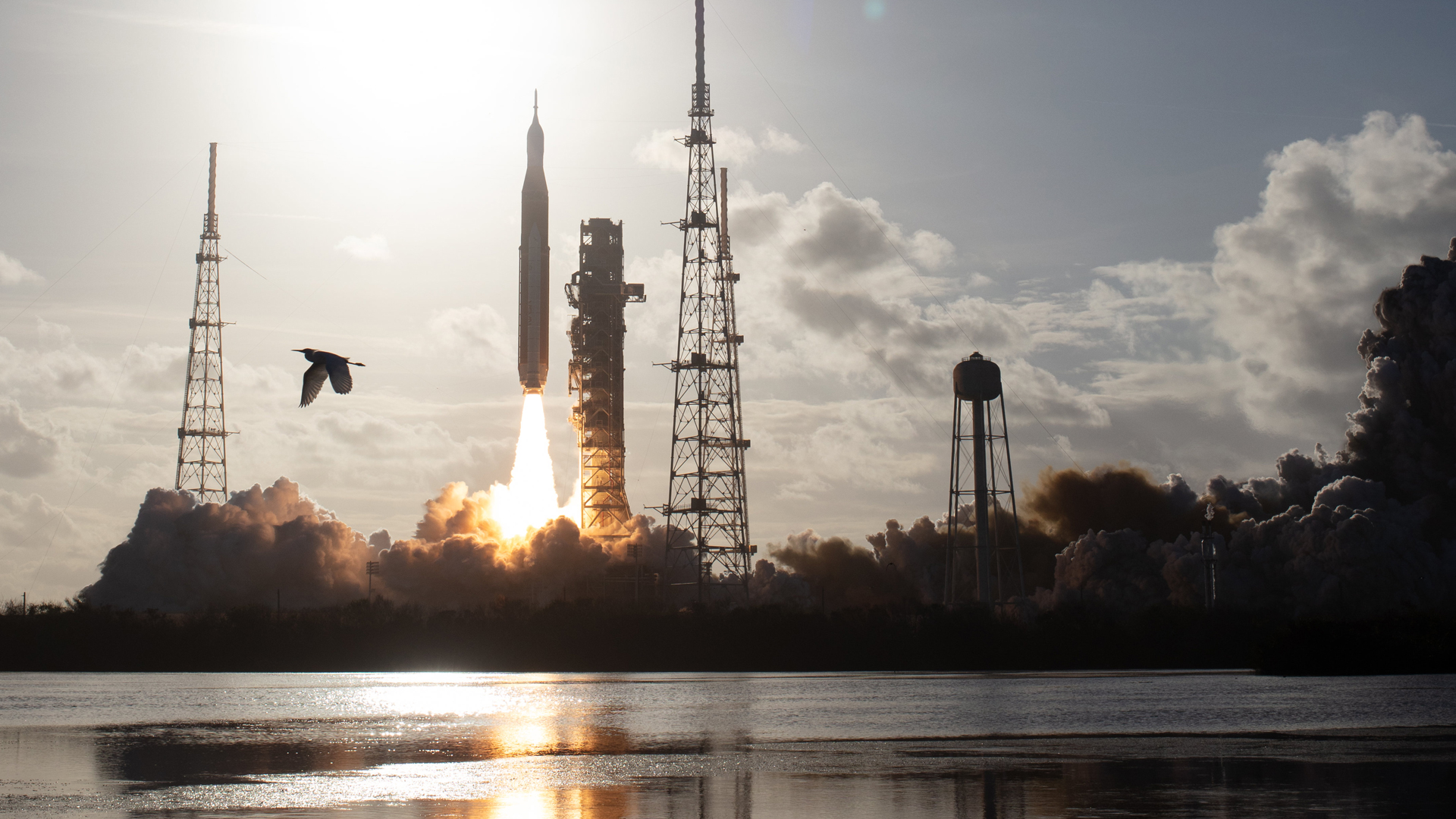 NASA's Space Launch System rocket carrying the Orion spacecraft with NASA astronauts Reid Wiseman, commander; Victor Glover, pilot; Christina Koch, mission specialist; and CSA (Canadian Space Agency) astronaut Jeremy Hansen, mission specialist aboard launches on the Artemis II mission