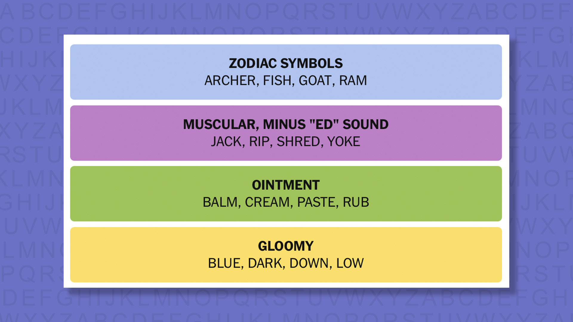 NYT Connections answers for game 1033 on a purple background