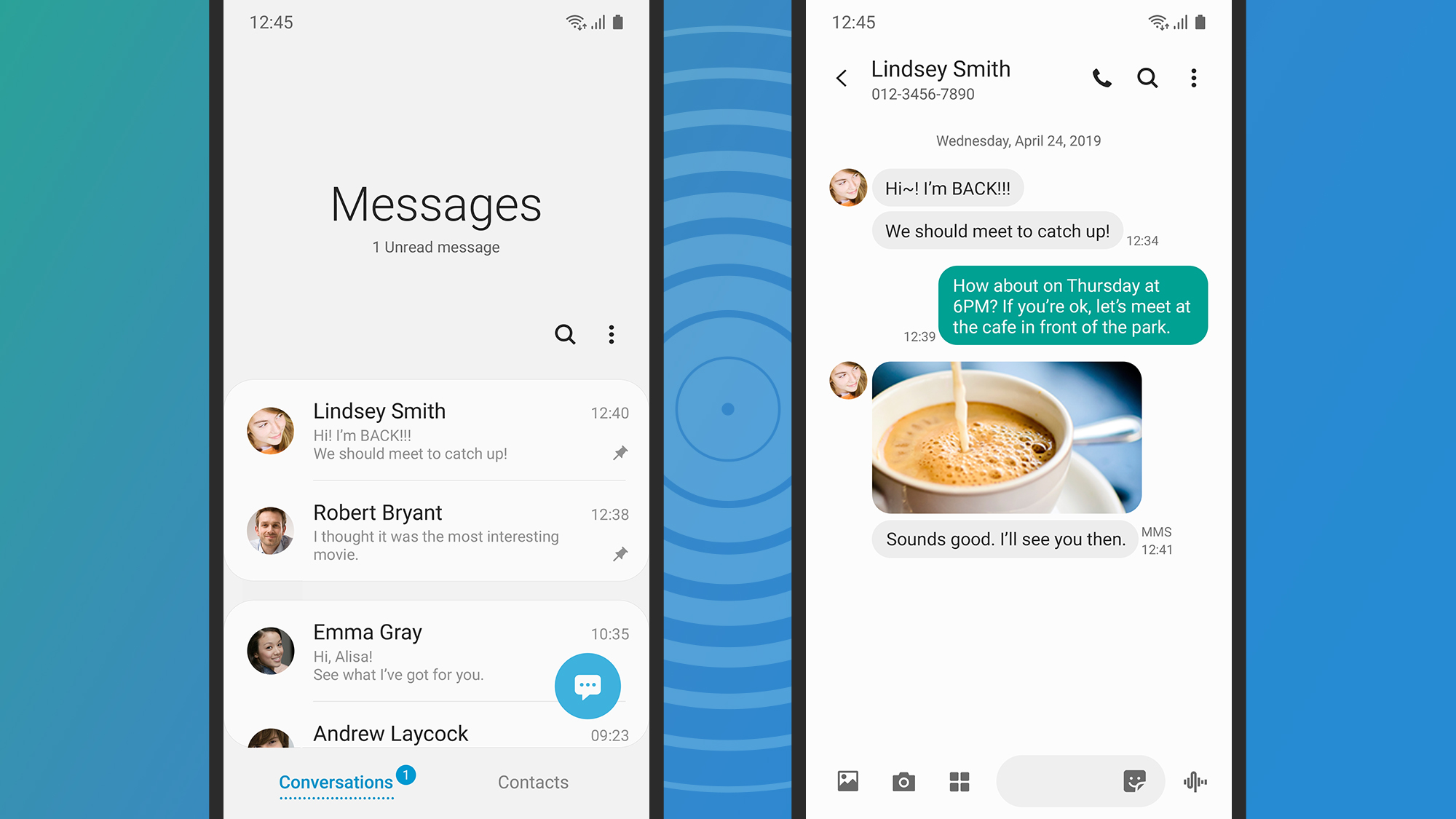 Samsung Messages screens