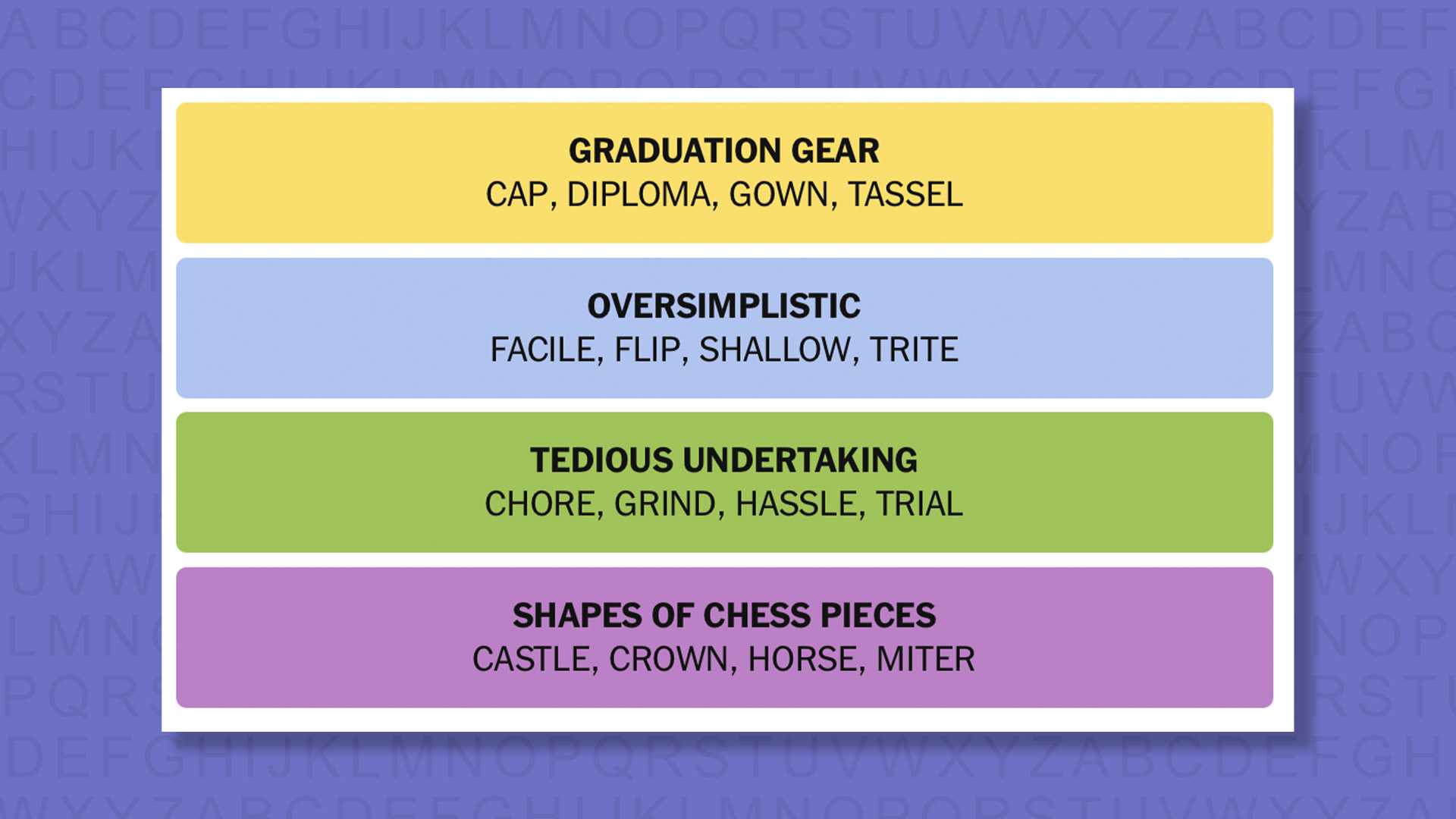 NYT Connections answers for game 1039 on a purple background