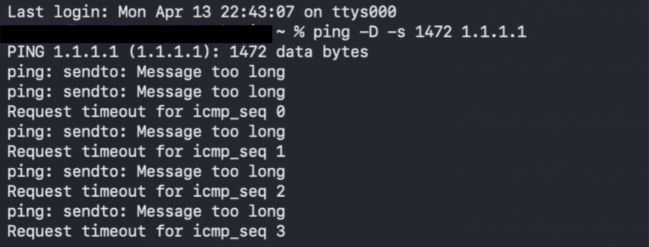 Screenshot showing MTU limits on live Surfshark connection