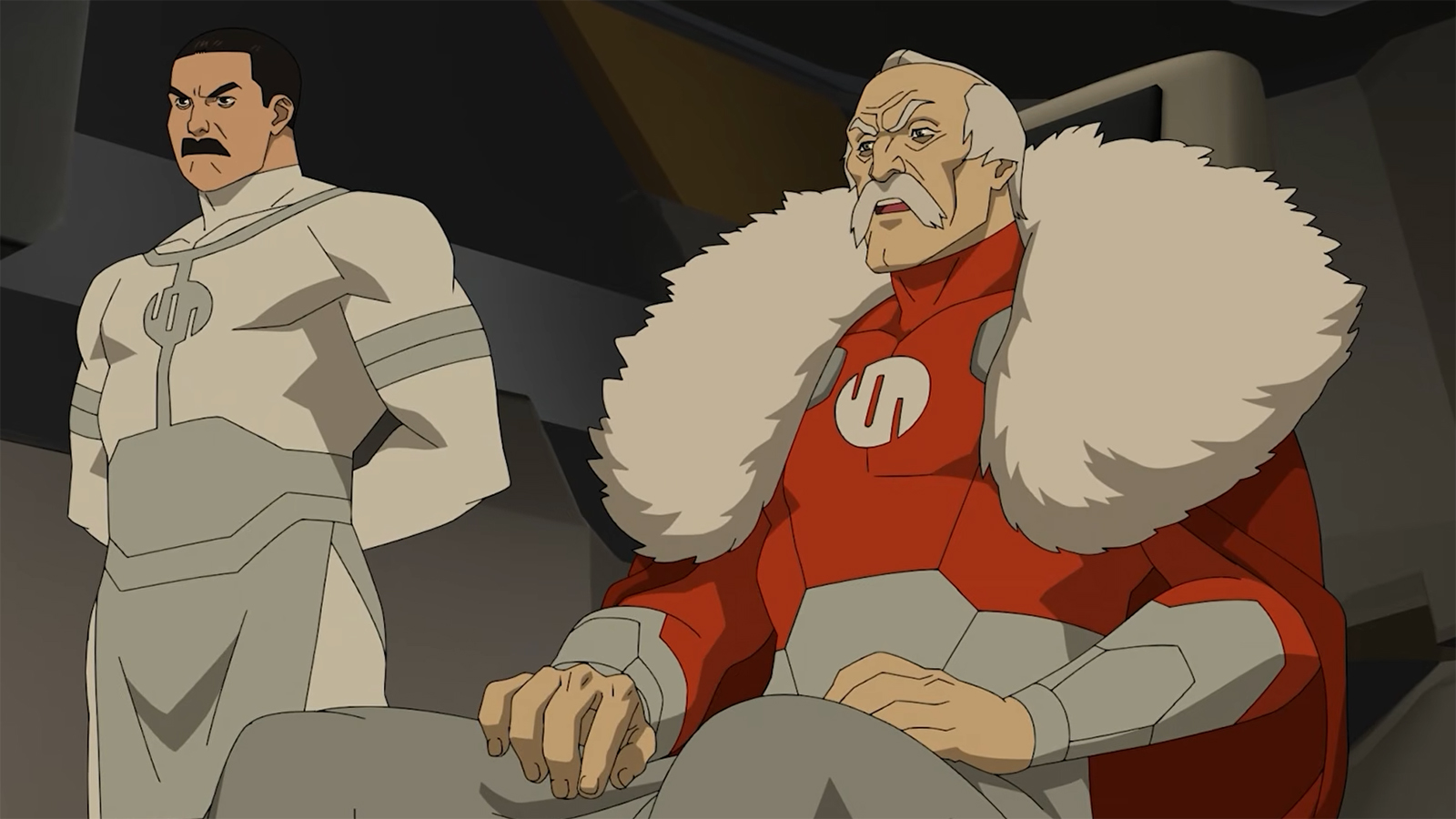 Thragg stands next to a seated Argall in Invincible Season 4 Episode 7