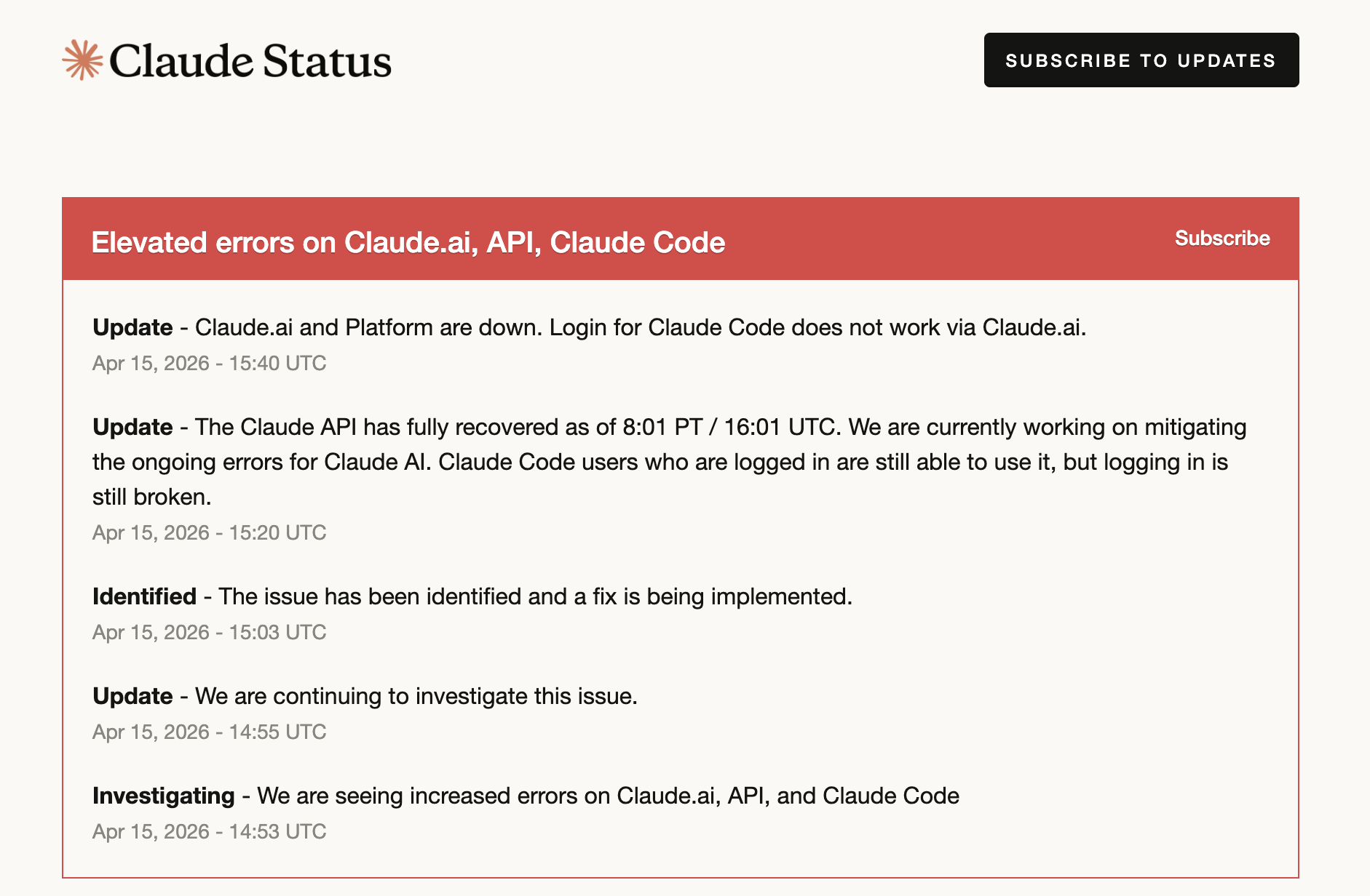 Claude Status page