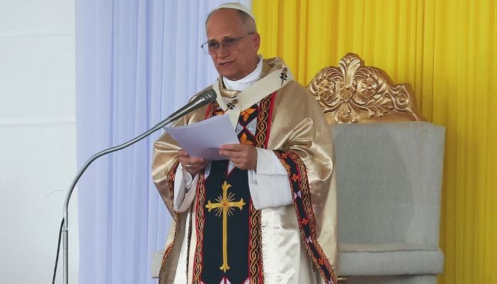 Pope Leo XIV holds a Holy Mass for Peace and Justice at Bamenda Airport in Bamenda, Cameroon, April 16, 2026. — Reuters
