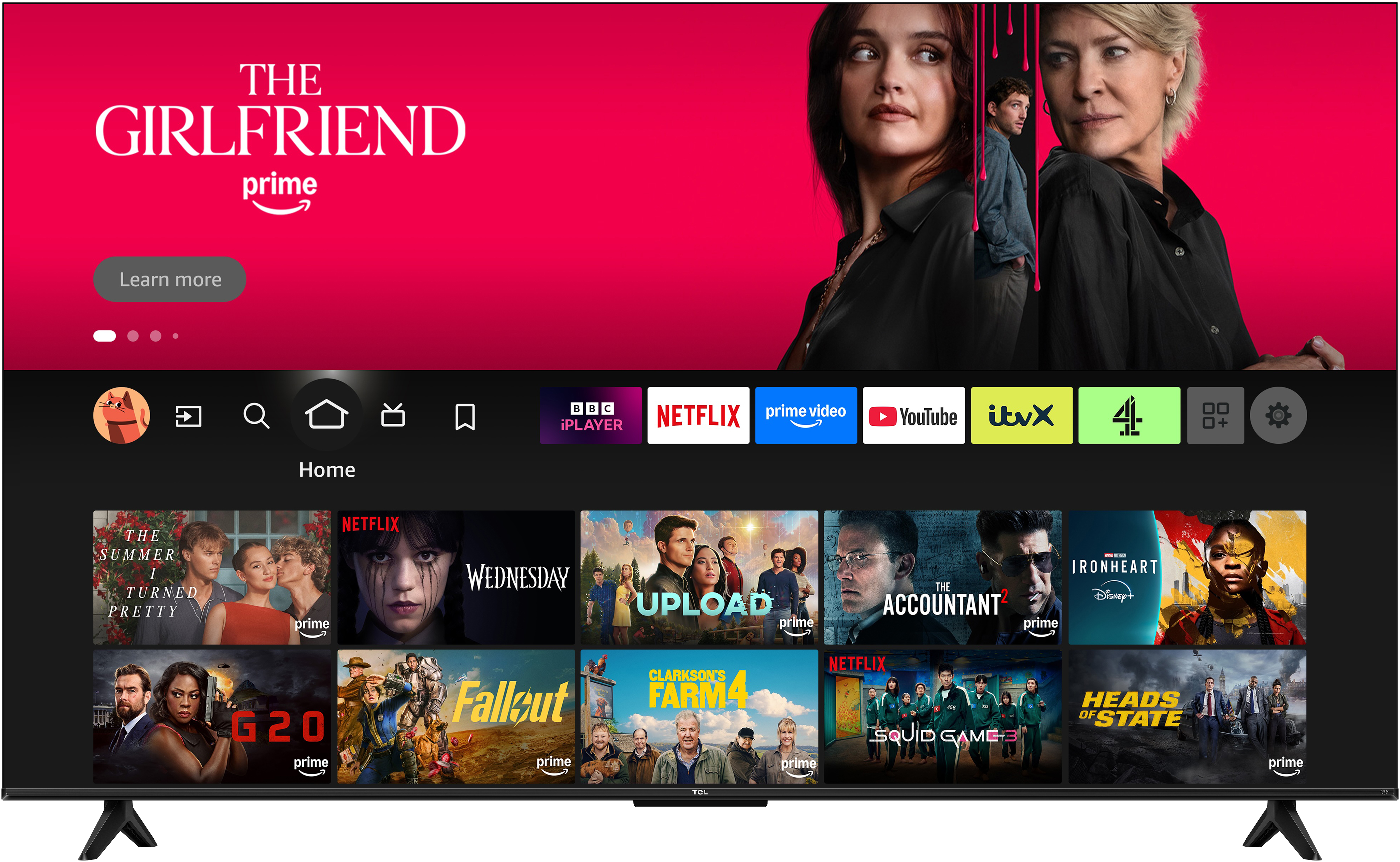 TCL V6D image with Fire TV home screen on display