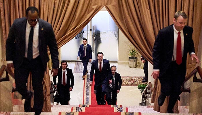 US Vice President JD Vance arrives for a meeting with Prime Minister Shehbaz Sharif in Islamabad, Pakistan for talks on Iran on April 11, 2026. — Reuters