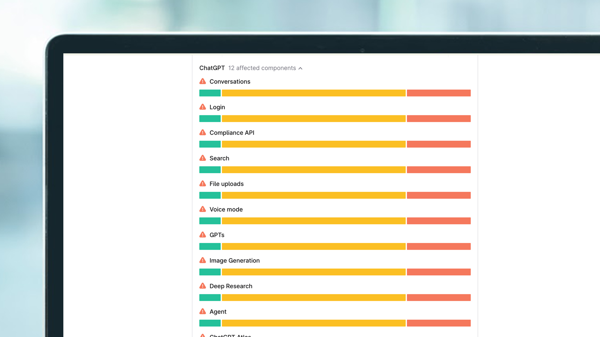 A portable screen showing a list of ChatGPT problems during a power outage