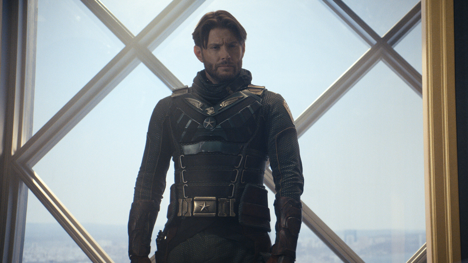 Soldier Boy looks at someone off camera in The Boys Season 5 Episode 3