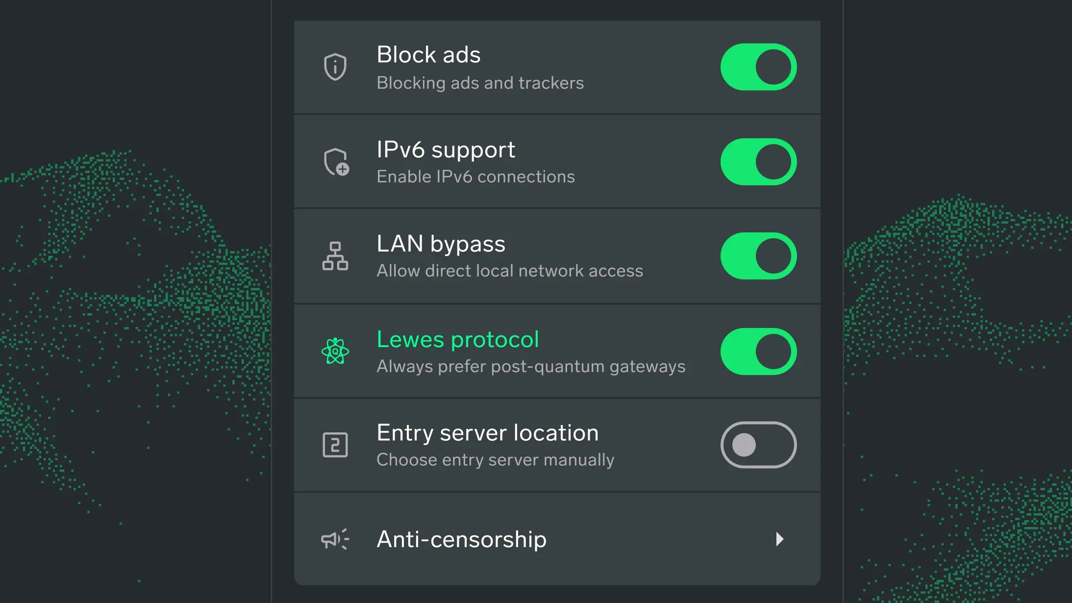 Post quantum settings on the NymVPN app
