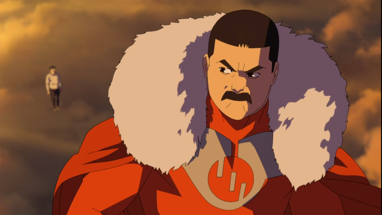 A close-up of Grand Regent Thragg looking back at Mark in Invincible Season 4 Episode 8