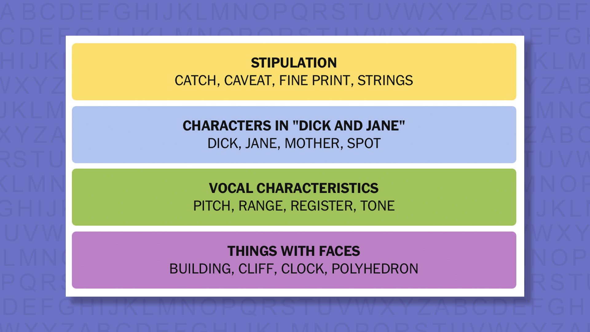 NYT Connections answers for game 1050 on a purple background