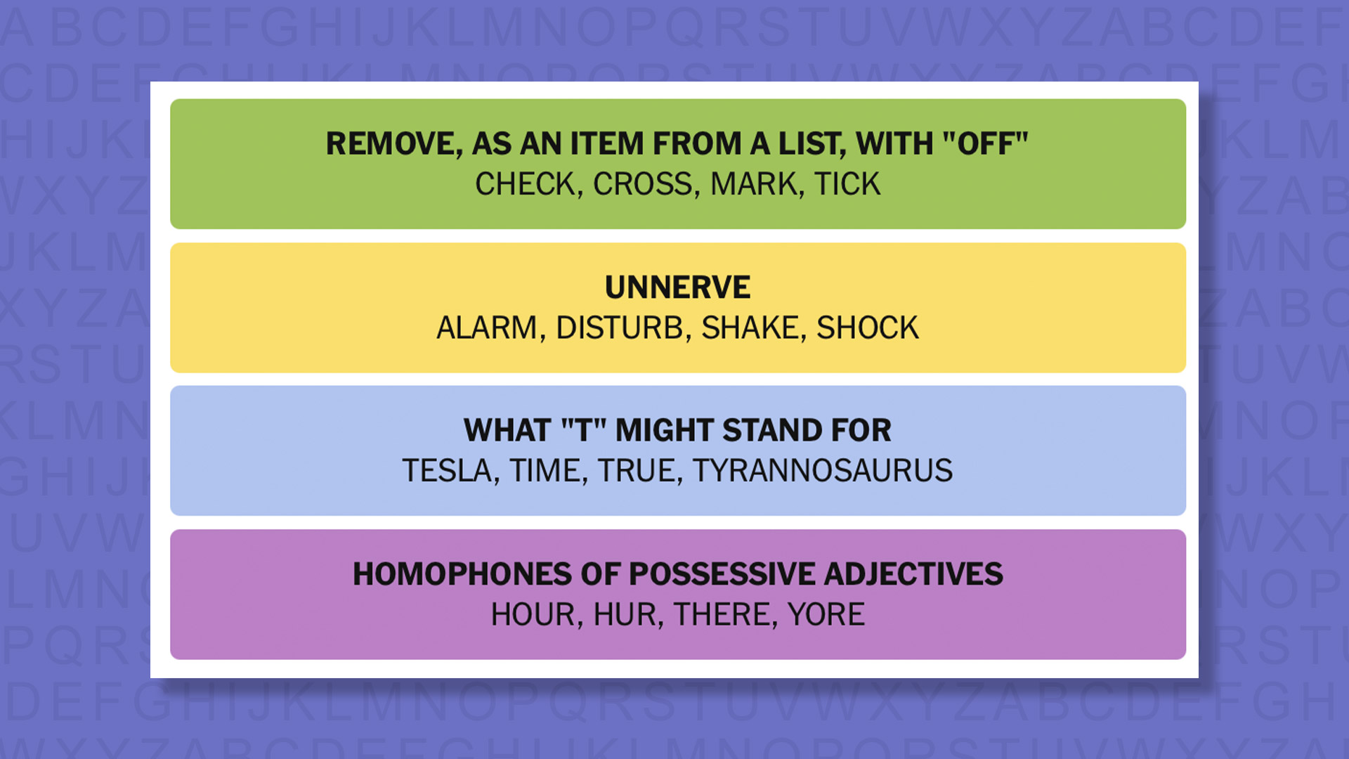 NYT Connections answers for game 1054 on a purple background