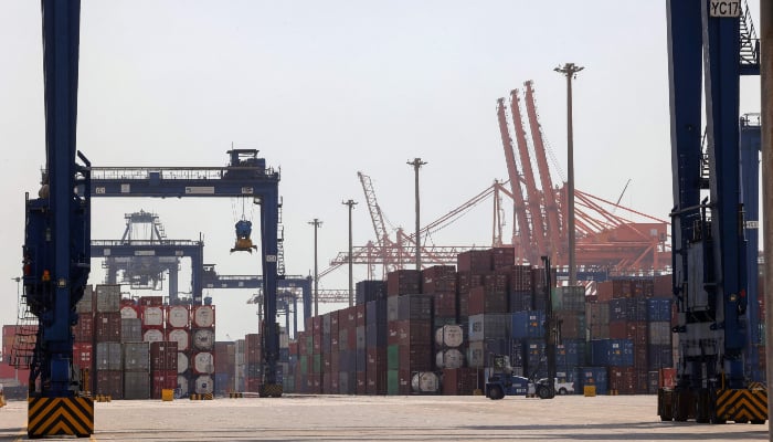 A photo taken March 1, 2022 shows a display of cranes and shipping containers at a loading dock in Jeddah's Islamic seaport on Saudi Arabia's western Red Sea coast. — AFP