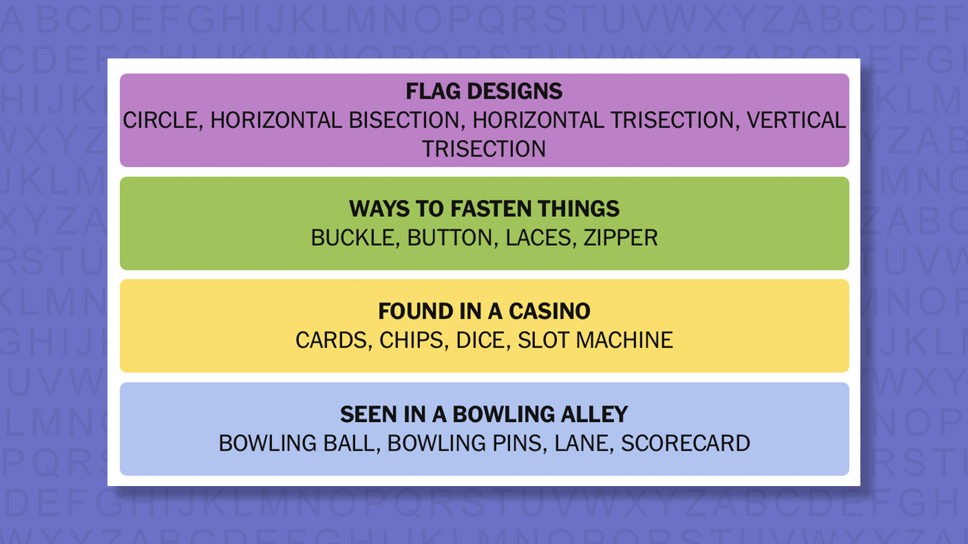 NYT Connections answers for game 1060 on a purple background