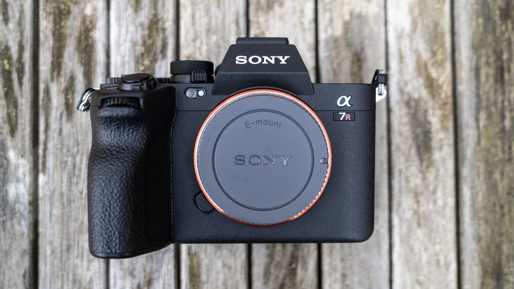 Sony A7R V on a table right in front