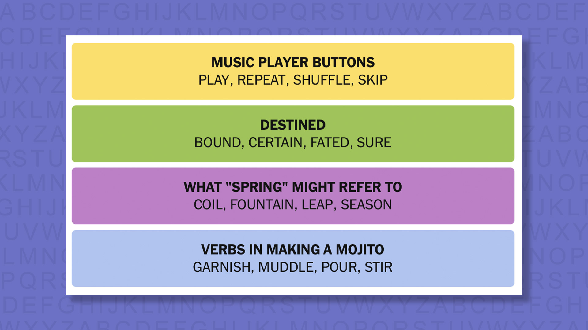 NYT Connections answers for game 1064 on a purple background