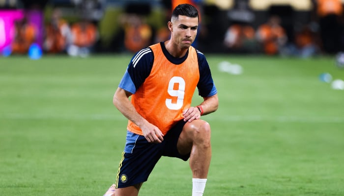 Nassr's Portuguese forward #07 Cristiano Ronaldo warms up before the Saudi Pro League soccer match between Al-Nassr and Al-Hilal at the King Fahd Sports City Stadium in Riyadh on May 12, 2026. — AFP