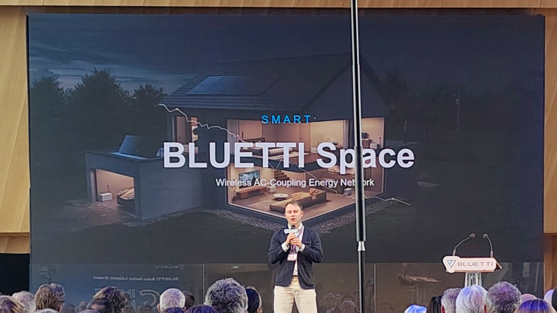 A slide highlighting the Bluetti Space with a front speaker