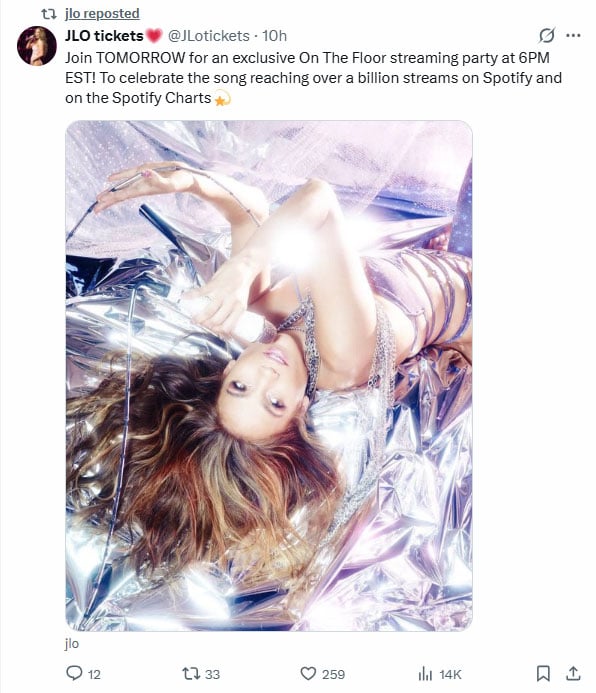 Jennifer Lopez celebrates big On The Floor milestone