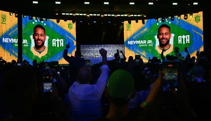 People celebrate after the announcement of Brazilian soccer player Neymar Jr. during an event to announce Brazil's squad for the 2026 FIFA World Cup at the Museum of Tomorrow, in downtown Rio de Janeiro, Brazil, on May 18, 2026. — AFP