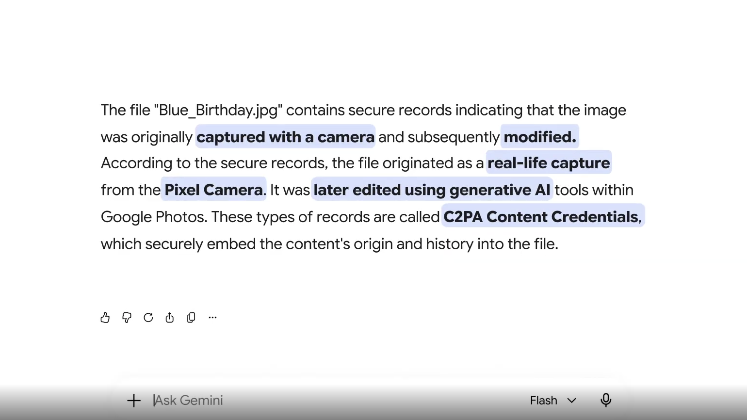A Gemini reading of it explaining how an image has been edited by AI.