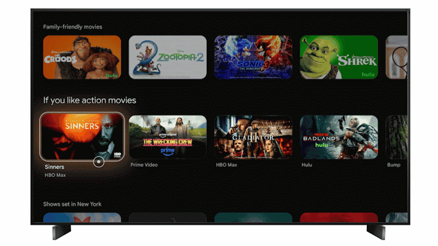 An animation showing the use of a pointing remote in the Google TV operating system