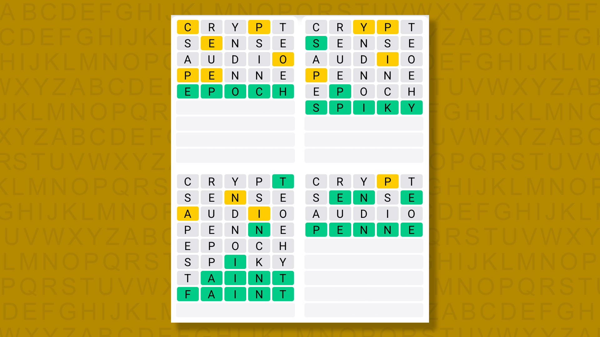 Quordle answers for game 1572 on yellow background